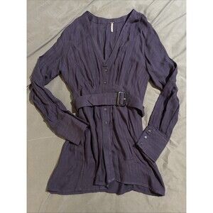 Free People Womens Back in The Spotlight V-Neck Button-Down Top Purple Size S